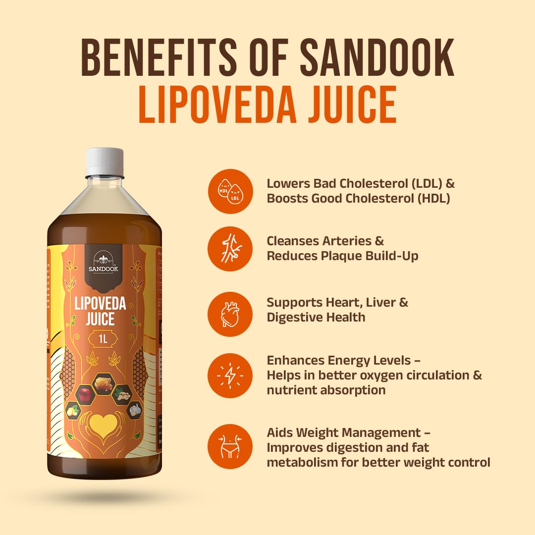 SANDOOK Lipoveda Juice, 1L Herbal Supplement with Apple Cider Vinegar, Lemon, Honey, Ginger and Garlic - packaging