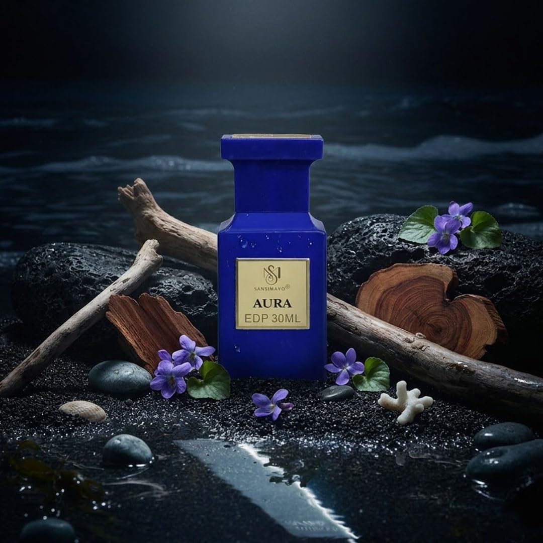 SANSI MAYO Aura Eau de Parfum for Men, 30ml, Fresh Woody Scent with Clean Refined Notes - front view