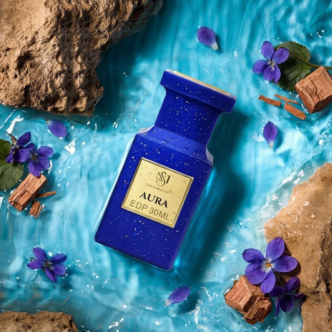 SANSI MAYO Aura Eau de Parfum for Men, 30ml, Fresh Woody Scent with Clean Refined Notes - back view