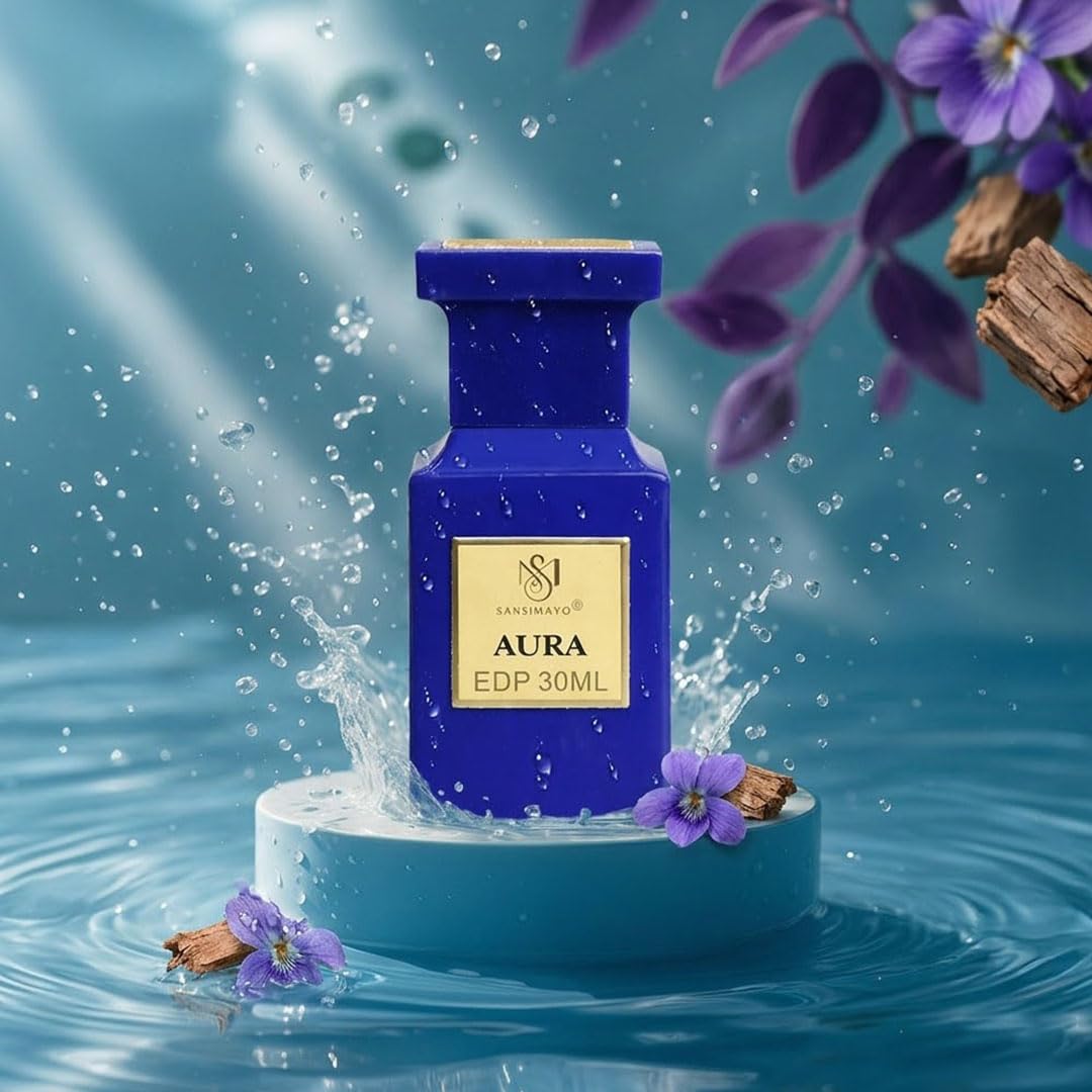 SANSI MAYO Aura Eau de Parfum for Men, 30ml, Fresh Woody Scent with Clean Refined Notes - label detail