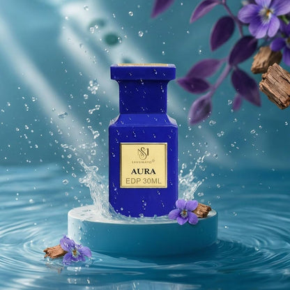 SANSI MAYO Aura Eau de Parfum for Men, 30ml, Fresh Woody Scent with Clean Refined Notes - label detail