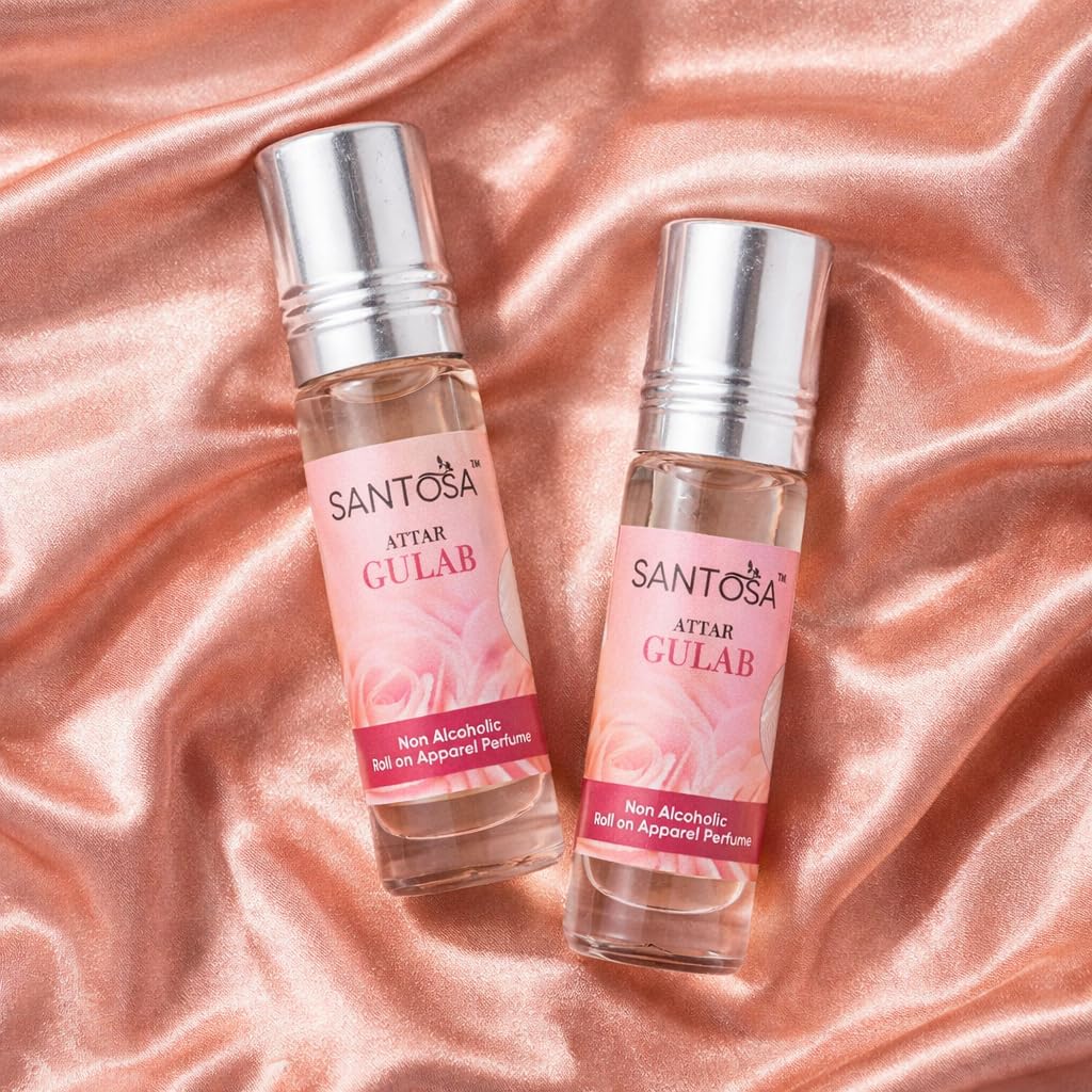 SANTOSA Gulab Attar Original, 6ml Roll-On, Oil-Based Rose Fragrance, Alcohol-Free, Unisex - packaging