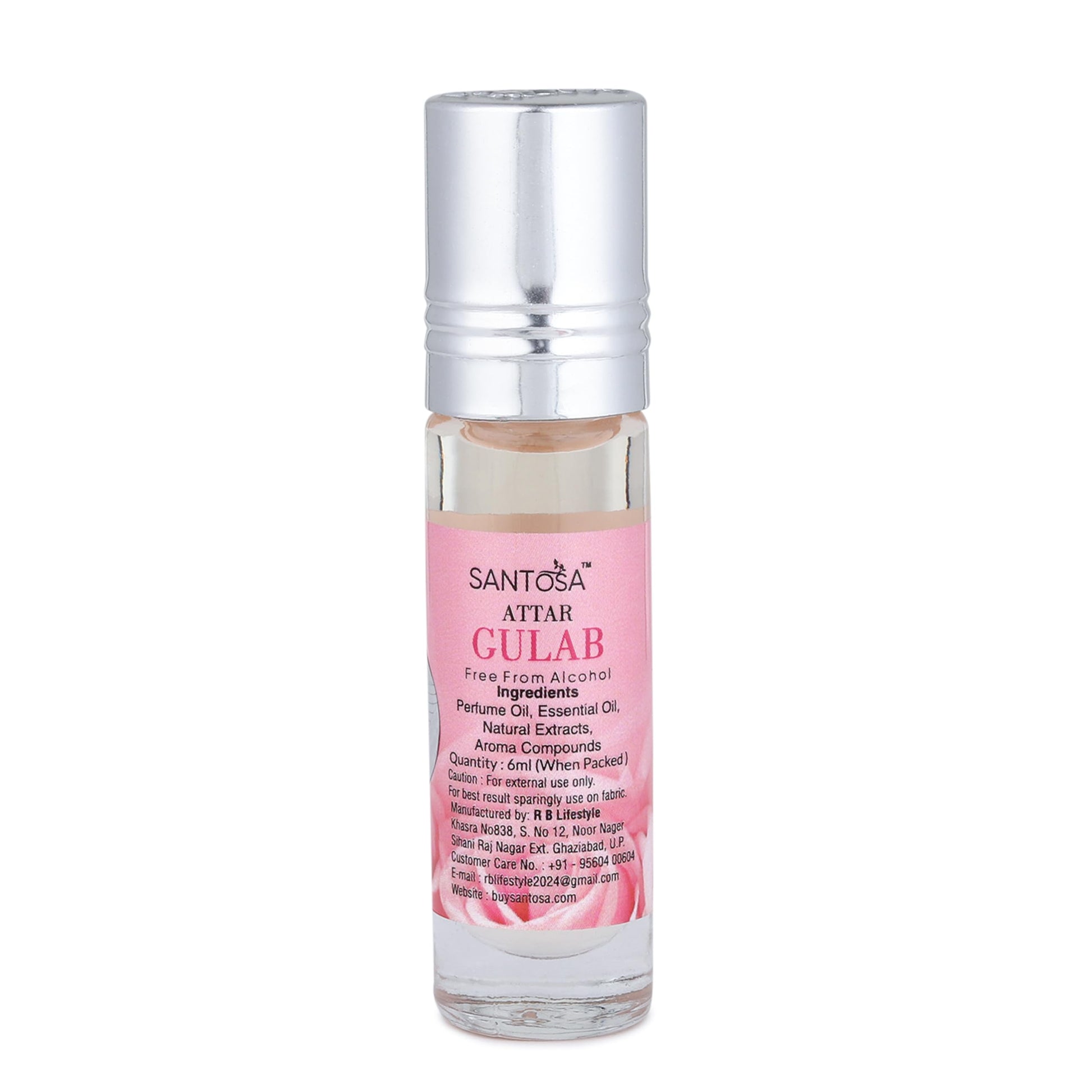 SANTOSA Gulab Attar Original, 6ml Roll-On, Oil-Based Rose Fragrance, Alcohol-Free, Unisex - close-up detail