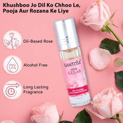 SANTOSA Gulab Attar Original, 6ml Roll-On, Oil-Based Rose Fragrance, Alcohol-Free, Unisex - size and scale
