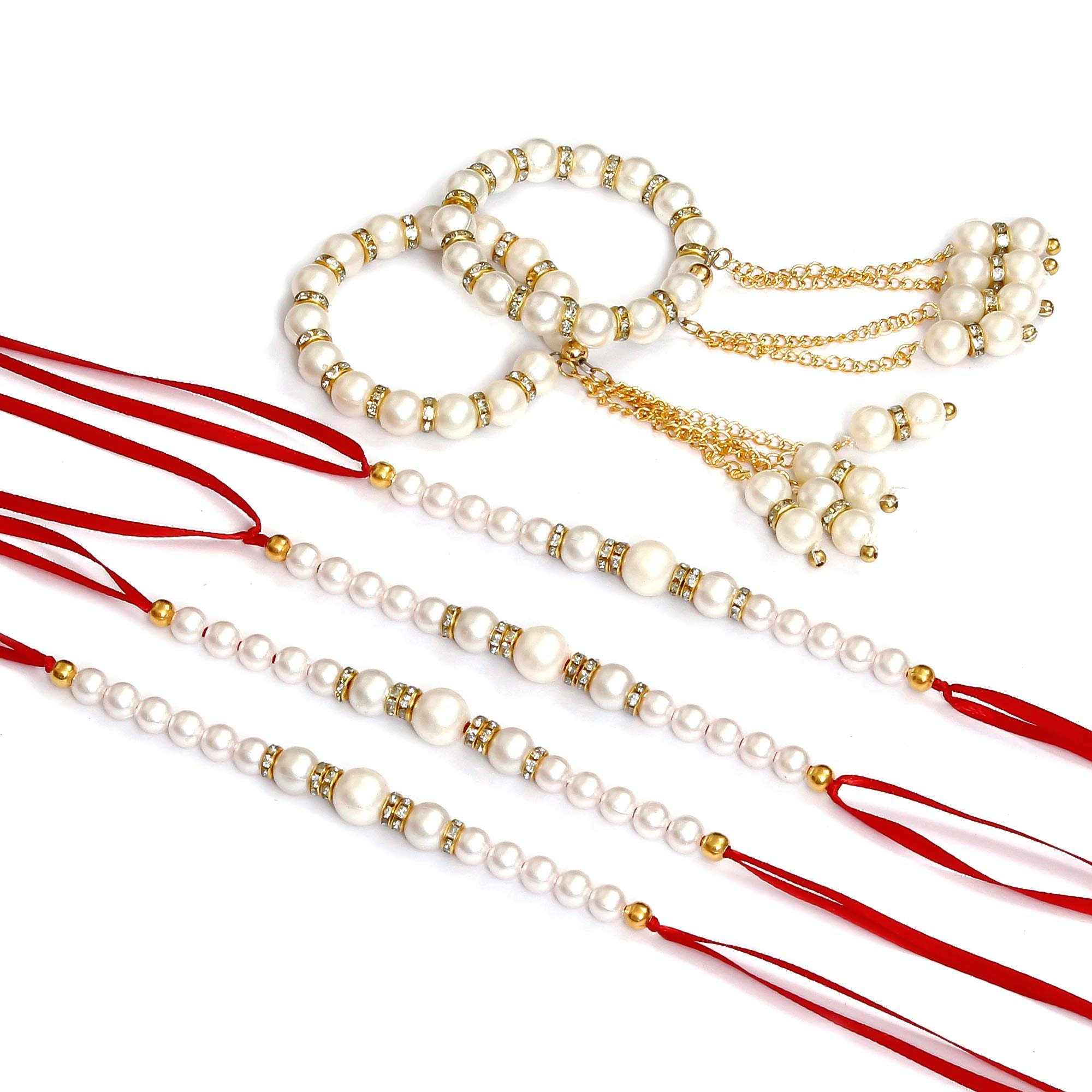 Sanvatsar Beautiful Combo Of 4 Motiladi Rakhi & Kada For Brother|For Bhaiya|For Bhaiya & Bhabhi For Unisex Adult