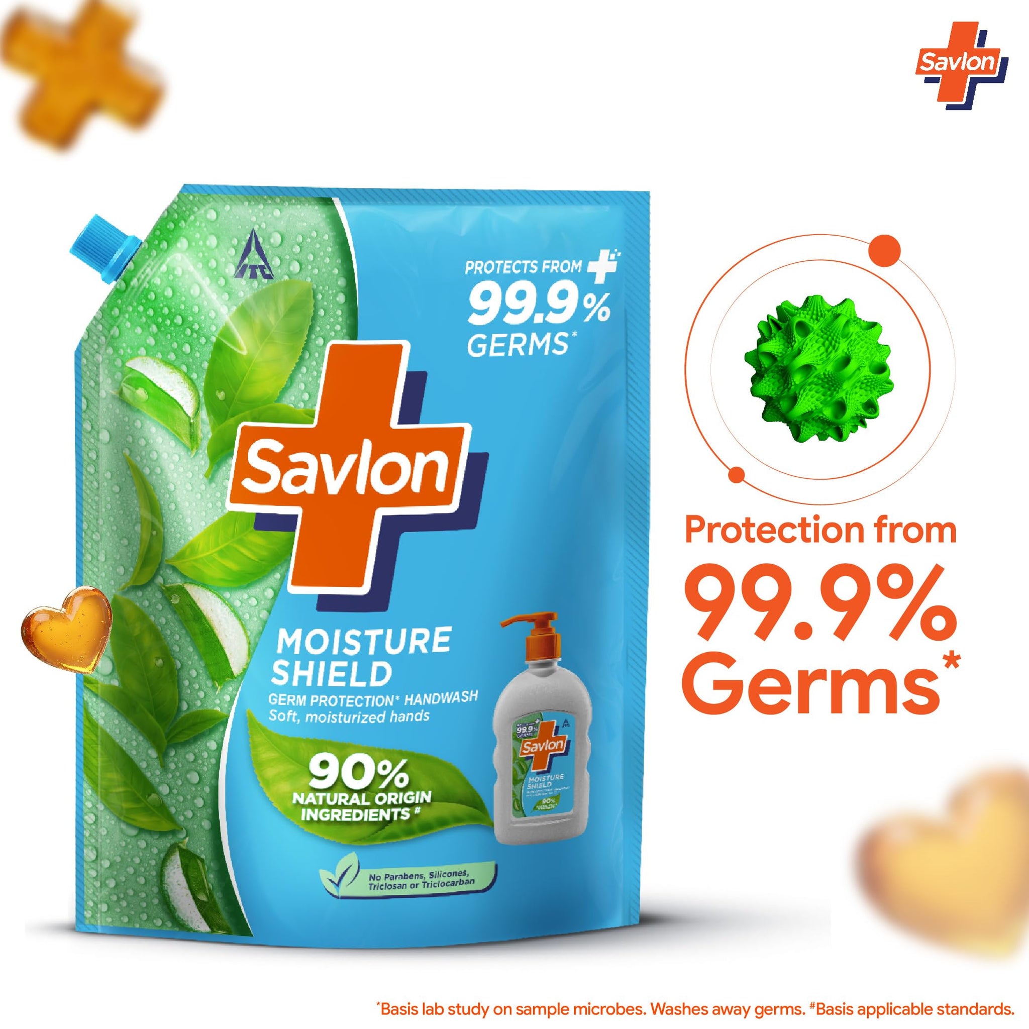 Savlon Moisture Shield Liquid Handwash Refill, 1.3L, 90% Natural Origin, Dermatologically Tested, for All Skin Types - front
