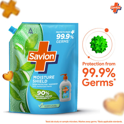 Savlon Moisture Shield Liquid Handwash Refill, 1.3L, 90% Natural Origin, Dermatologically Tested, for All Skin Types - front