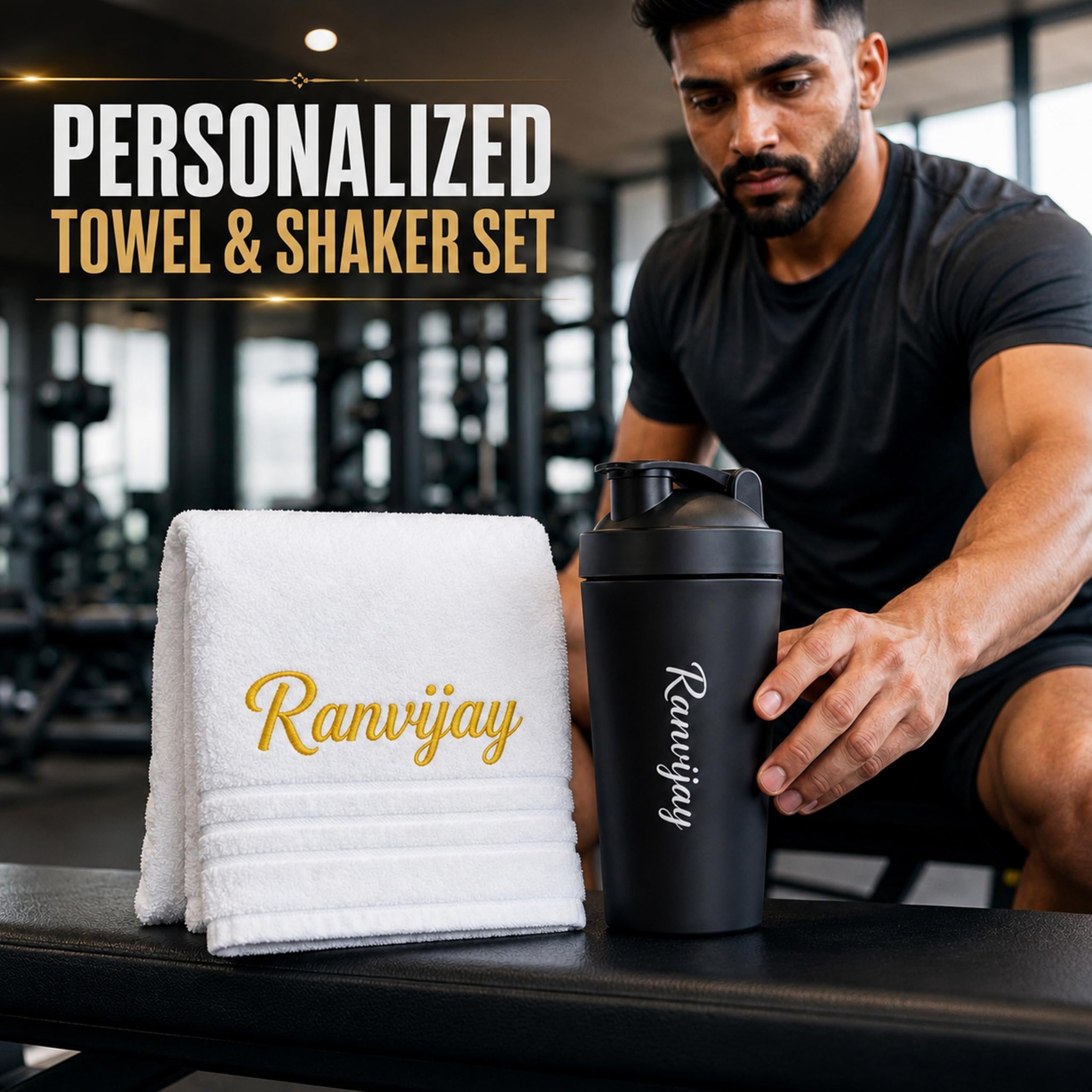 SAVRI Custom Engraved Stainless Steel Gym Shaker Bottle, 700ml, Leakproof - back view (10)