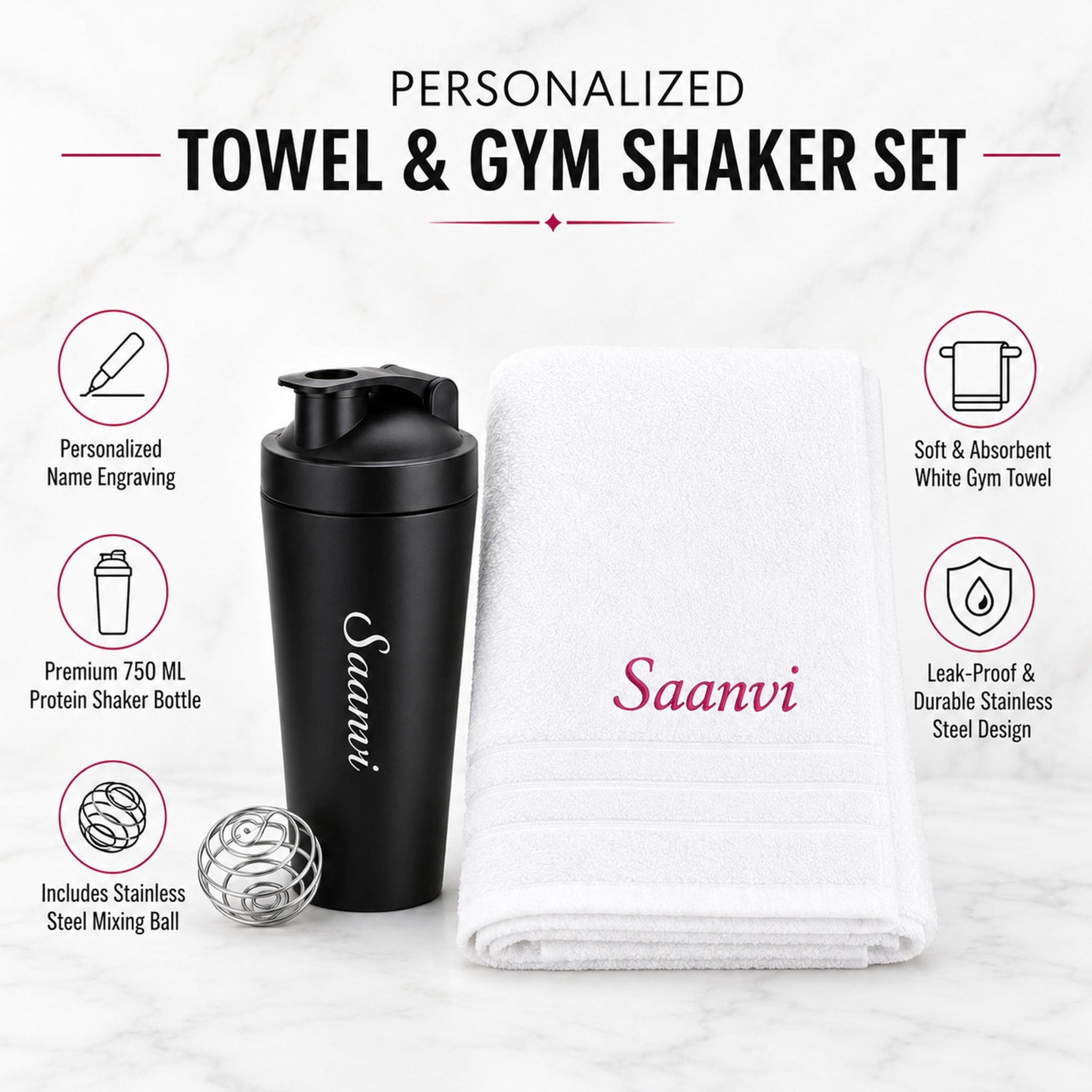 SAVRI Custom Engraved Stainless Steel Gym Shaker Bottle, 700ml, Leakproof - packaging (11)
