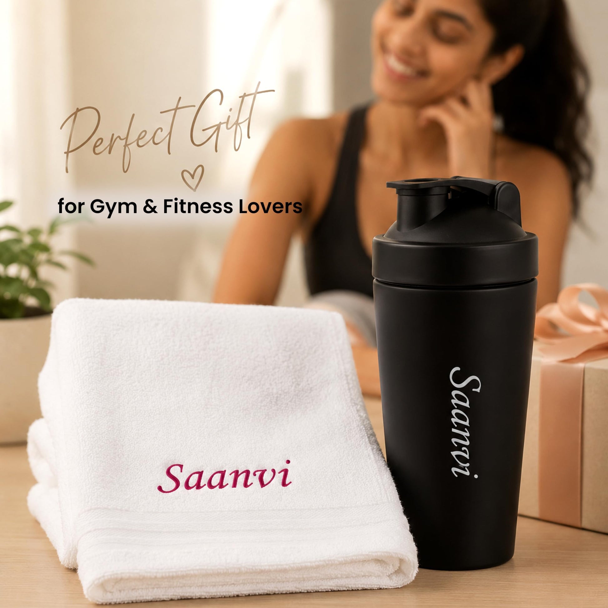 SAVRI Custom Engraved Stainless Steel Gym Shaker Bottle, 700ml, Leakproof - label detail (12)