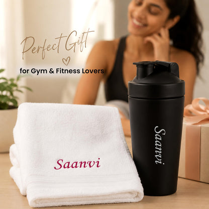 SAVRI Custom Engraved Stainless Steel Gym Shaker Bottle, 700ml, Leakproof - label detail (12)