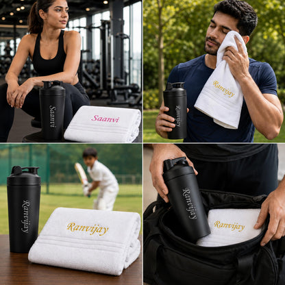 SAVRI Custom Engraved Stainless Steel Gym Shaker Bottle, 700ml, Leakproof - close-up detail