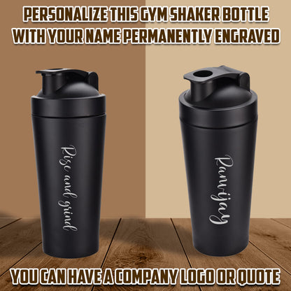 SAVRI Custom Engraved Stainless Steel Gym Shaker Bottle, 700ml, Leakproof - back view