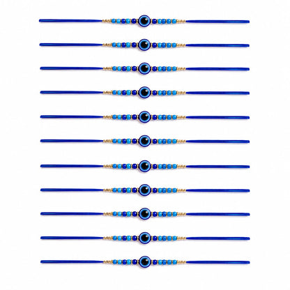 Sawardawalas 12 Designer Blue Beaded Rakhi Set for Brother | Handmade Raksha Bandhan Rakhi Combo | Includes Greeting Card & R