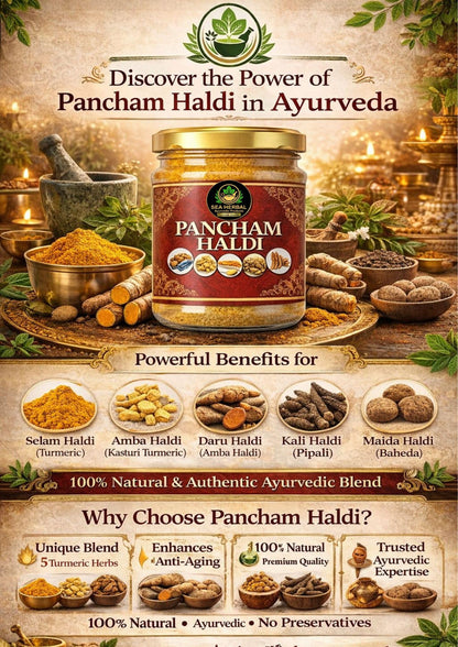 SEA HERBAL Pancham Haldi 100g, Ayurvedic Blend of 5 Turmeric Varieties for Traditional Use - back view