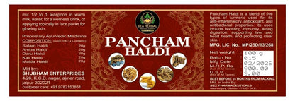SEA HERBAL Pancham Haldi 100g, Ayurvedic Blend of 5 Turmeric Varieties for Traditional Use - label detail