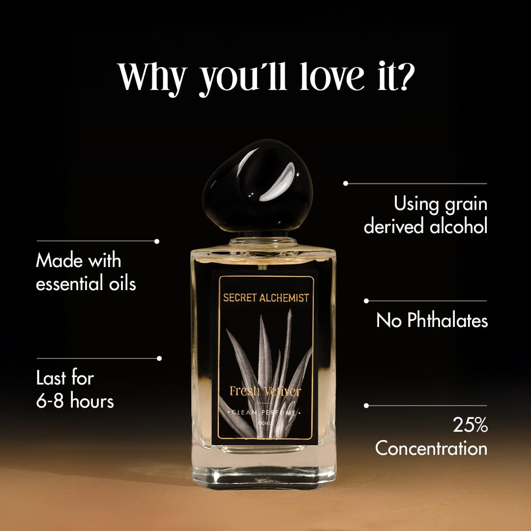 Secret Alchemist Fresh Vetiver Parfum 100ml, 25% Oil Concentration, Men, IFRA Certified - label detail