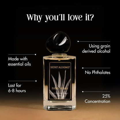Secret Alchemist Fresh Vetiver Parfum 100ml, 25% Oil Concentration, Men, IFRA Certified - label detail
