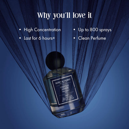 Secret Alchemist Madurai Jasmine Eau de Parfum, 100ml, Unisex Clean Fresh Floral Perfume - label detail