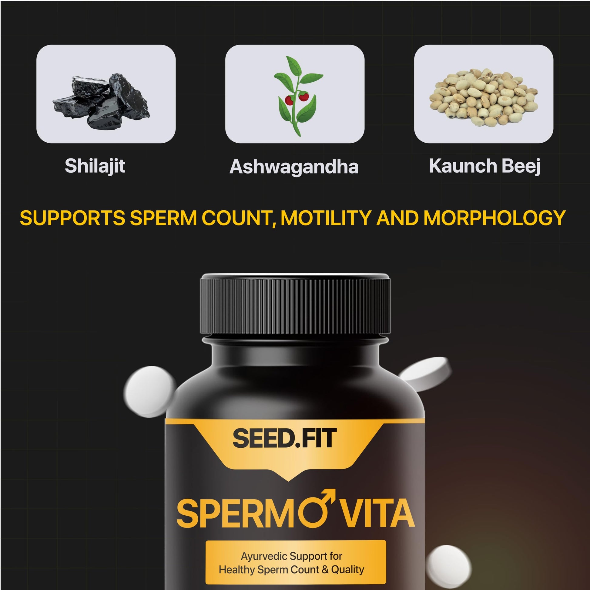 SEED.FIT Spermovita Ayurvedic Tablets, 60 Count, Men's Herbal Supplement - front view