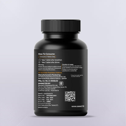 SEED.FIT Spermovita Ayurvedic Tablets, 60 Count, Men's Herbal Supplement - label detail