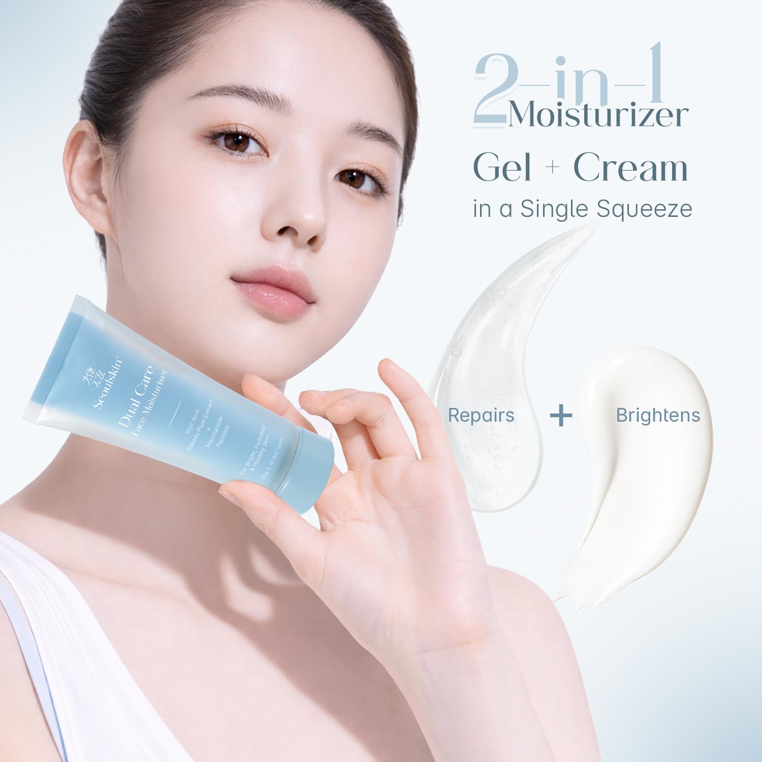 SEOULSKIN Dual Care Face Moisturizer Cream 50g, 2-in-1 Facial Moisturizer with Kojic Acid, Niacinamide and Peptides, Unisex N