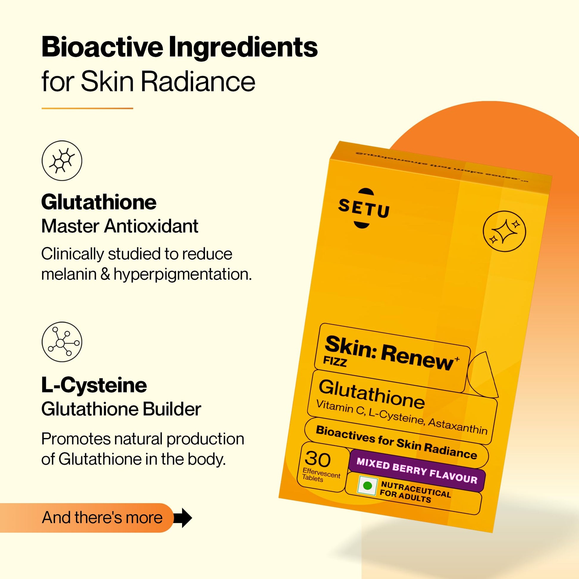 SETU Glutathione Effervescent Tablets, 500mg L-Glutathione, Vitamin C, Sugar-Free, Unisex Supplement - back view (10)
