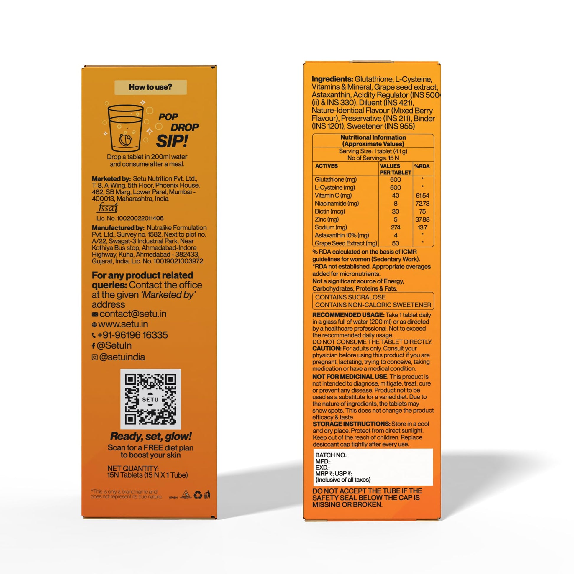 SETU Glutathione Effervescent Tablets, 500mg L-Glutathione, Vitamin C, Sugar-Free, Unisex Supplement - in use