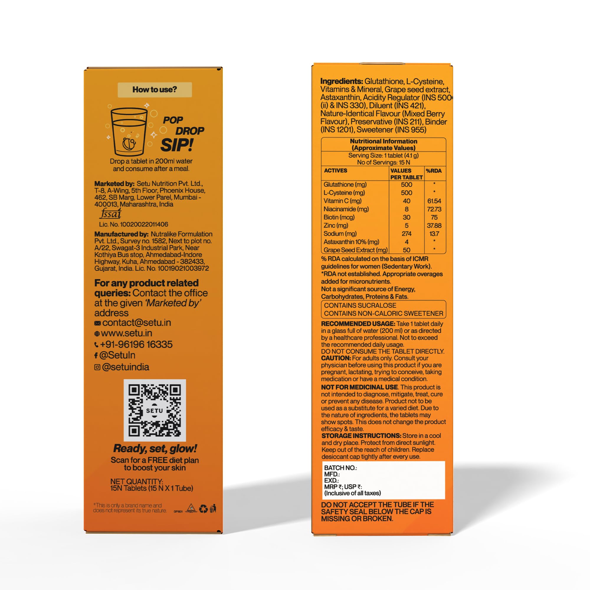 SETU Glutathione Effervescent Tablets, 500mg L-Glutathione, Vitamin C, Sugar-Free, Unisex Supplement - in use