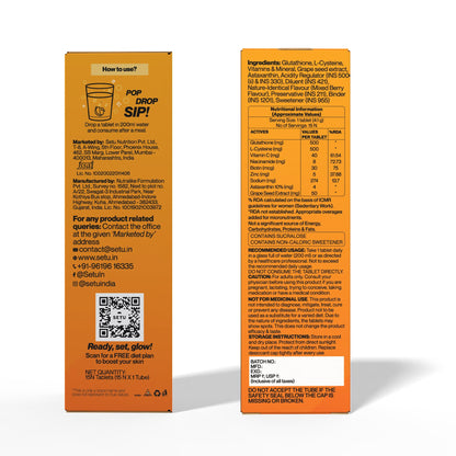 SETU Glutathione Effervescent Tablets, 500mg L-Glutathione, Vitamin C, Sugar-Free, Unisex Supplement - in use