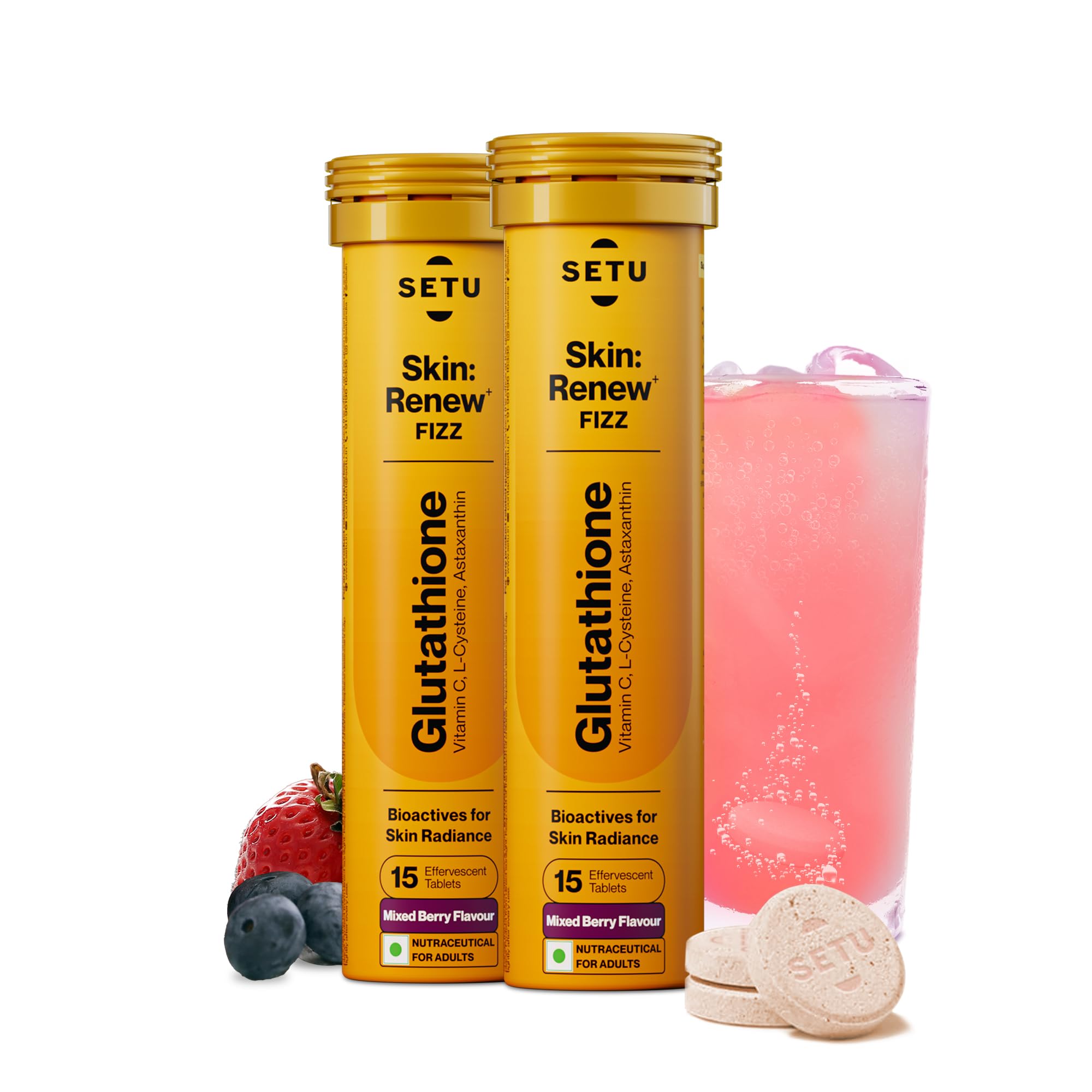 SETU Glutathione Effervescent Tablets, 500mg L-Glutathione, Vitamin C, Sugar-Free, Unisex Supplement (16)