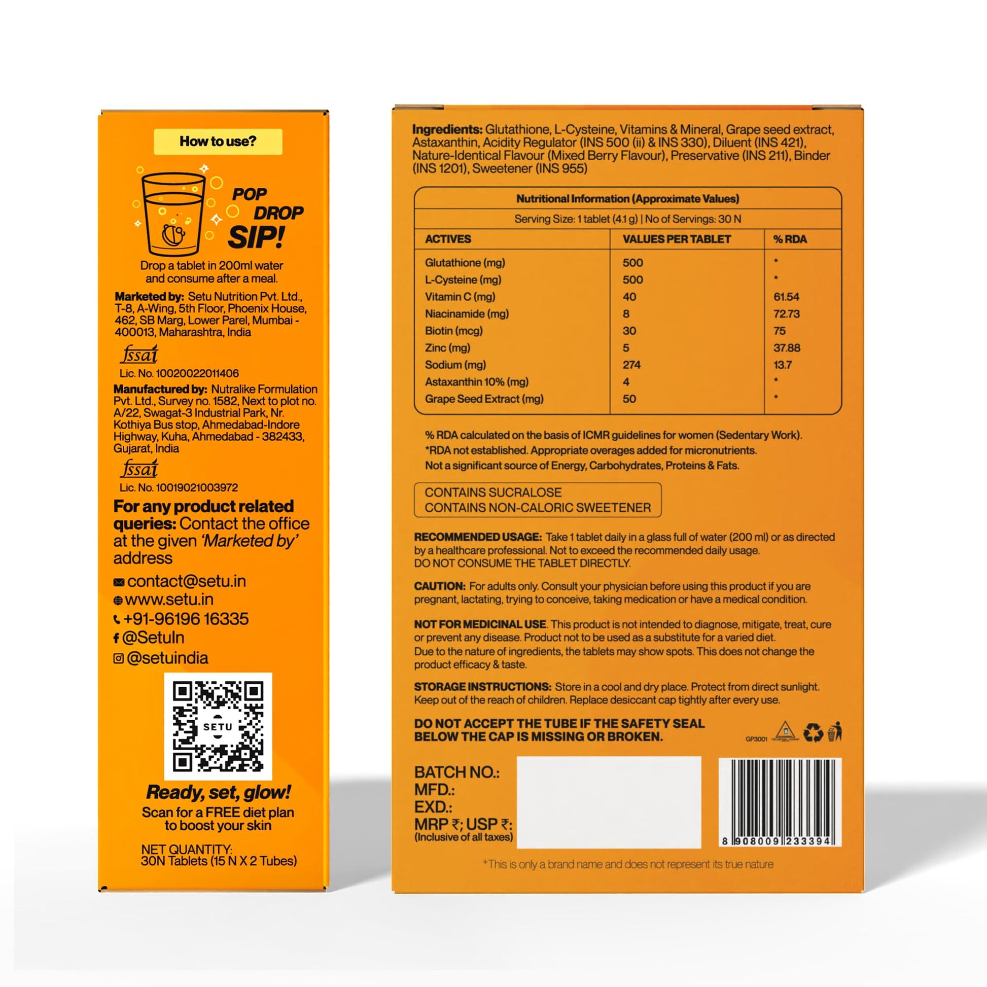 SETU Glutathione Effervescent Tablets, 500mg L-Glutathione, Vitamin C, Sugar-Free, Unisex Supplement - in use (17)