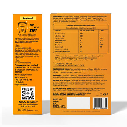 SETU Glutathione Effervescent Tablets, 500mg L-Glutathione, Vitamin C, Sugar-Free, Unisex Supplement - in use (17)
