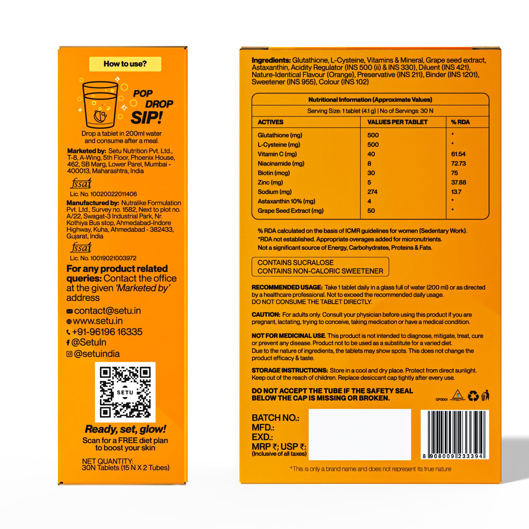 SETU Glutathione Effervescent Tablets, 500mg L-Glutathione, Vitamin C, Sugar-Free, Unisex Supplement - in use (29)