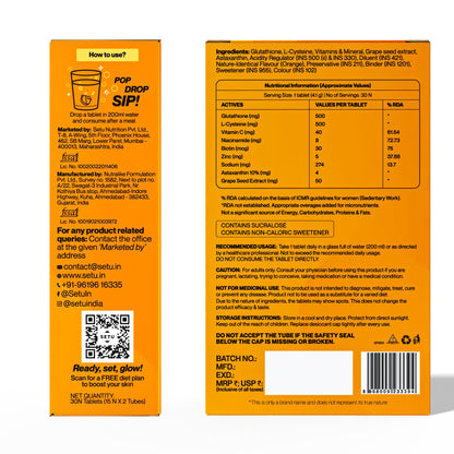 SETU Glutathione Effervescent Tablets, 500mg L-Glutathione, Vitamin C, Sugar-Free, Unisex Supplement - in use (29)