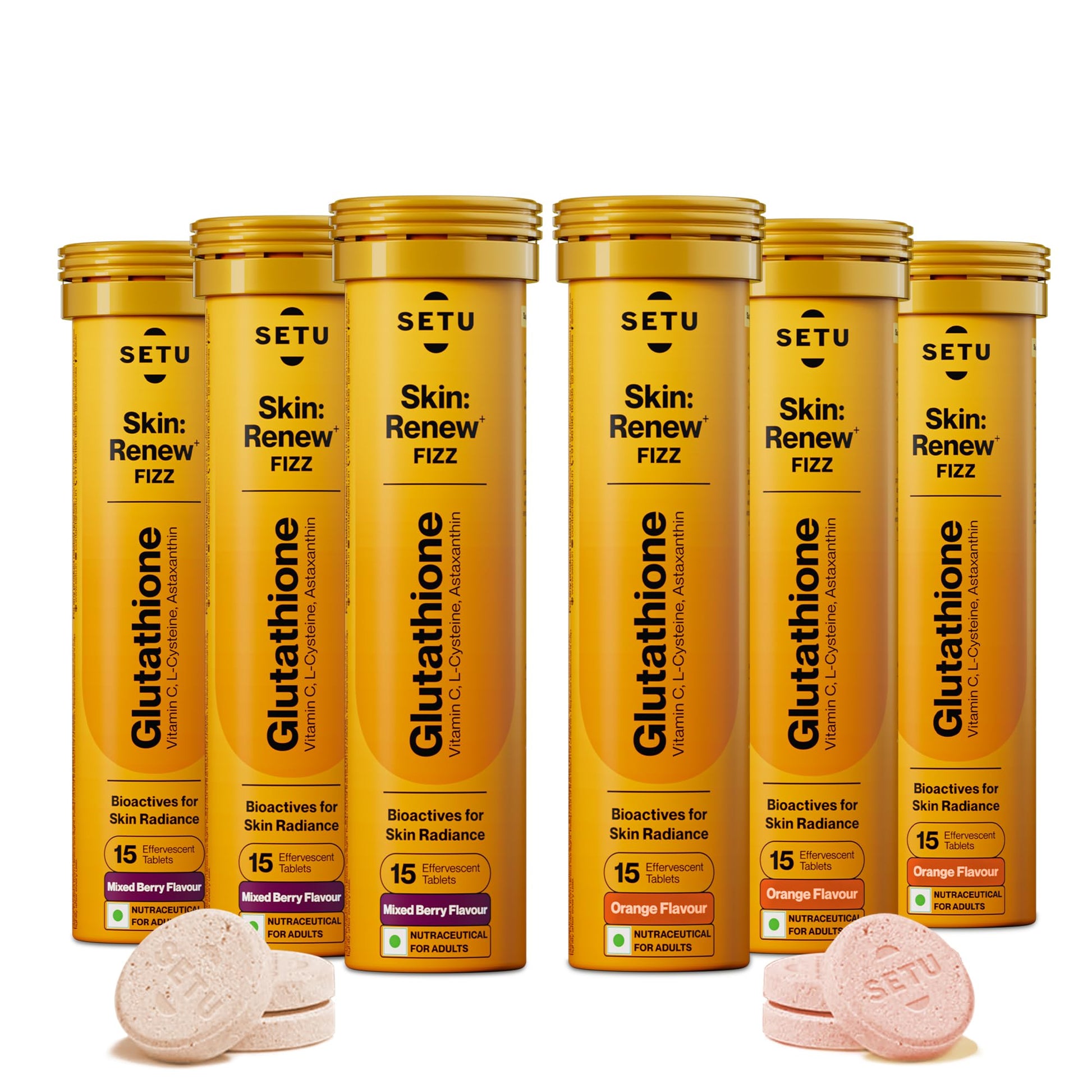 SETU Glutathione Effervescent Tablets, 500mg L-Glutathione, Vitamin C, Sugar-Free, Unisex Supplement (30)
