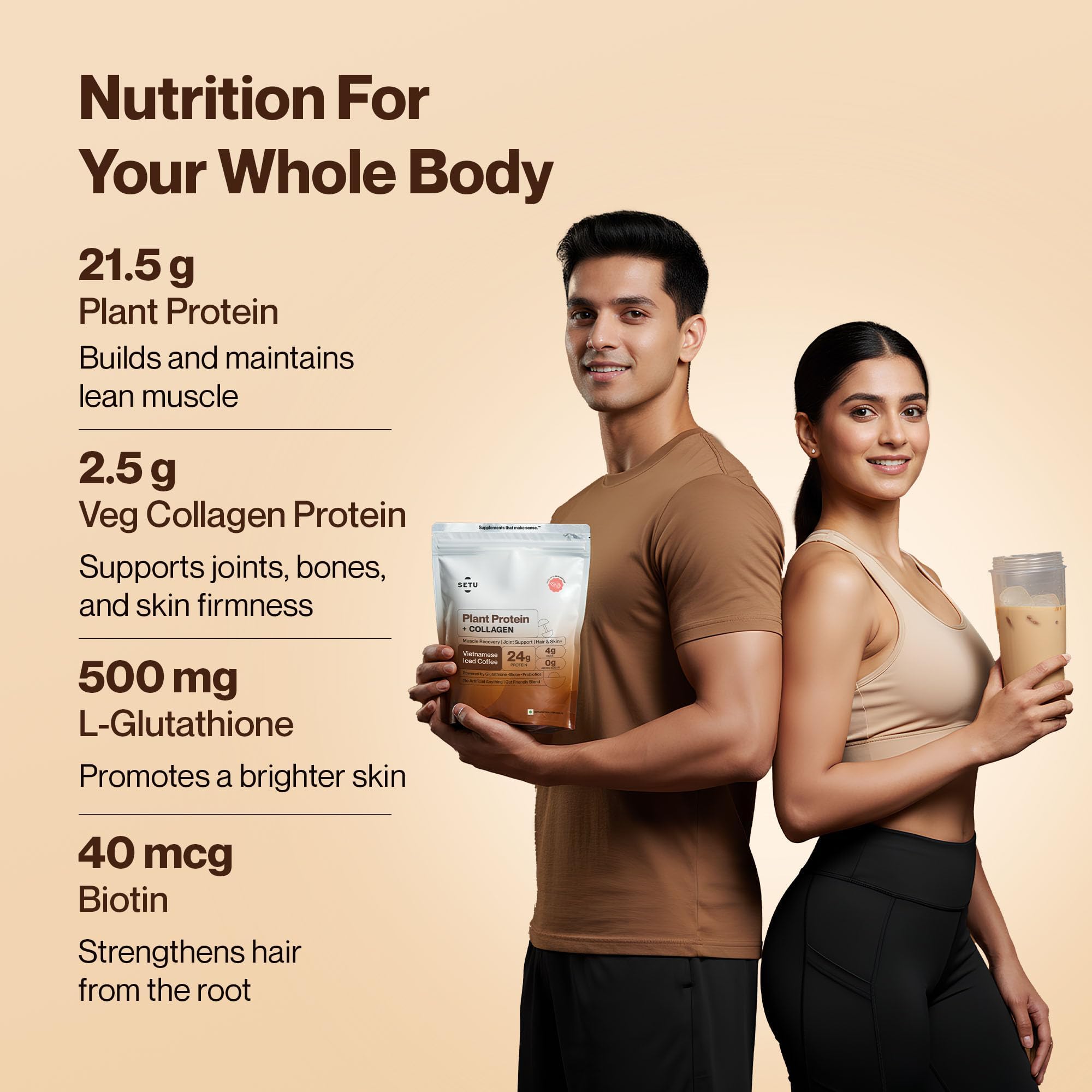 SETU Plant Protein with Veg Collagen Powder 1 kg Pea Rice Isolate Vegan Non-GMO FSSAI - front view (16)