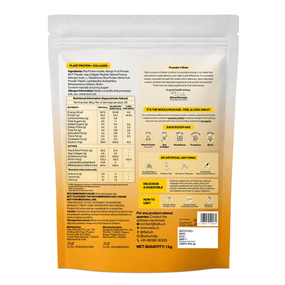 SETU Plant Protein with Veg Collagen Powder 1 kg Pea Rice Isolate Vegan Non-GMO FSSAI - size and scale