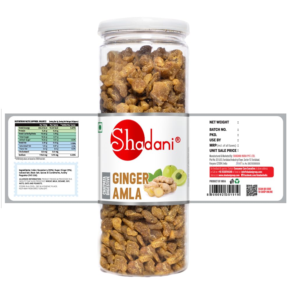 Shadani Dry Ginger Amla, 180g, Indian Gooseberry & Ginger Candy Mix - front view
