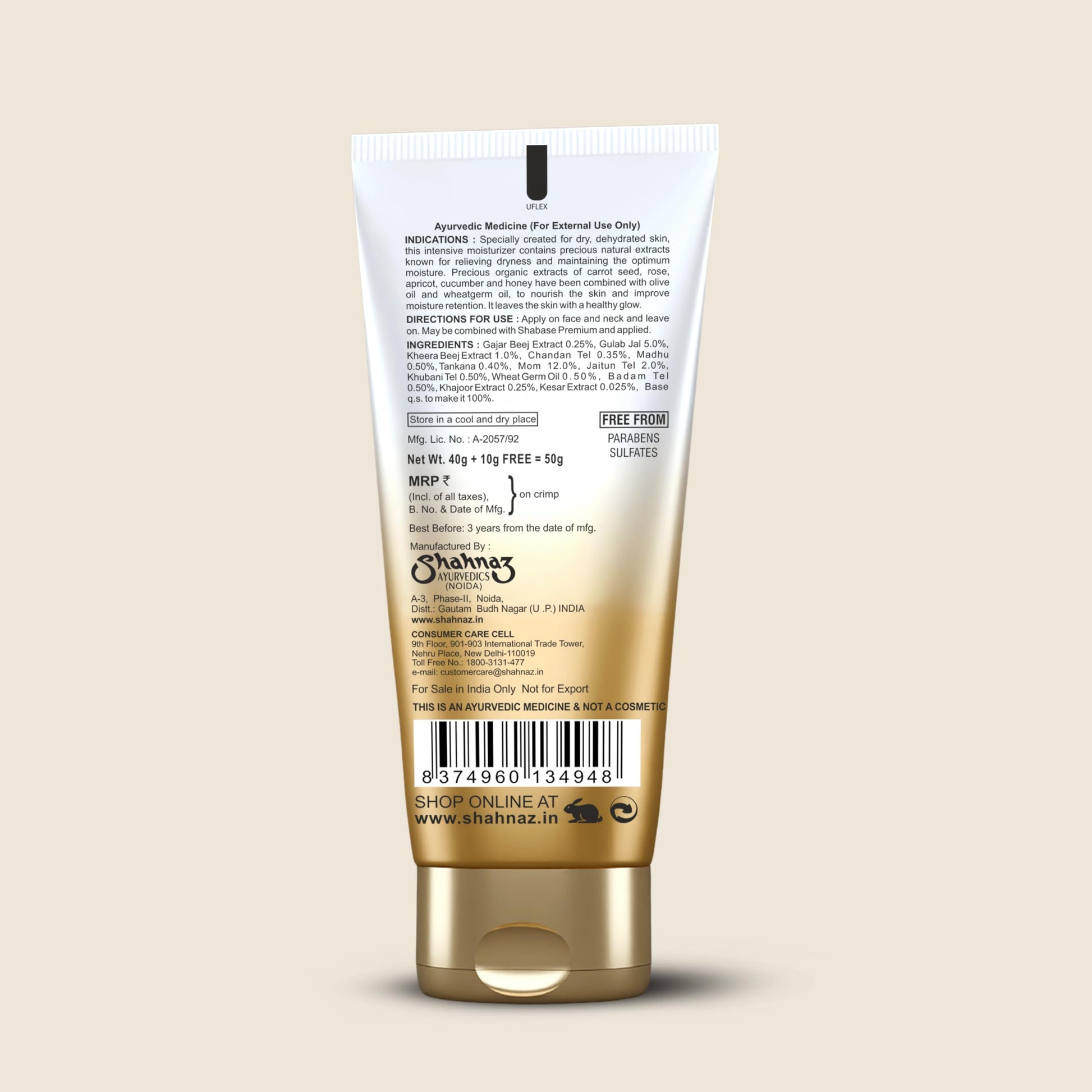 Shahnaz Herbals Shaglow Face Moisturizer for Dry Skin with Natural Extracts, 50g - ingredients panel