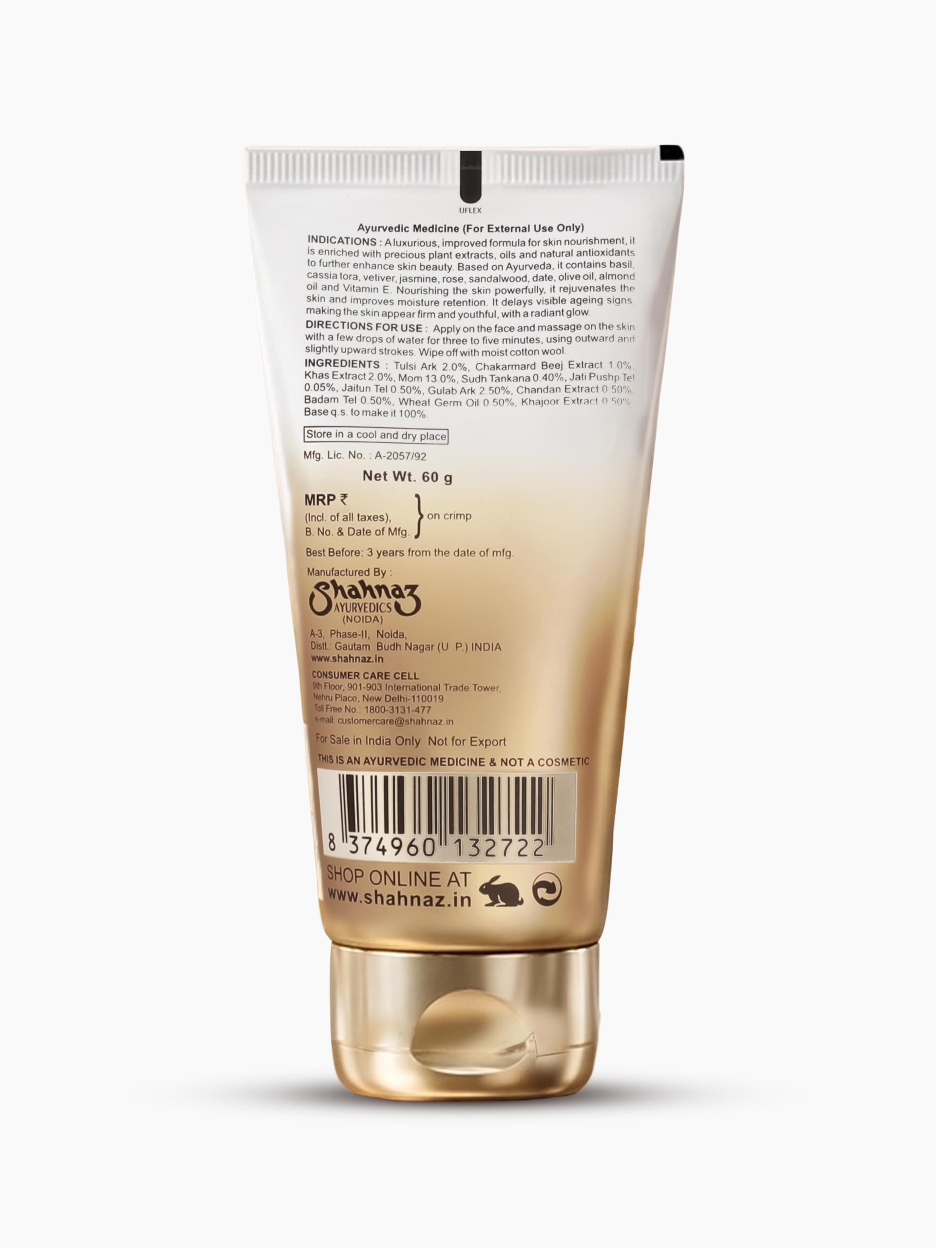 Shahnaz Herbals Shalife Night Cream, 60g, Ayurvedic Skin Moisturizer for Face - label detail