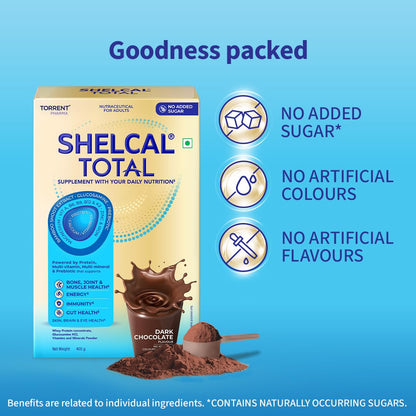 Shelcal Total Nutritional Supplement Powder, 400g, Protein & Multivitamin Blend - packaging