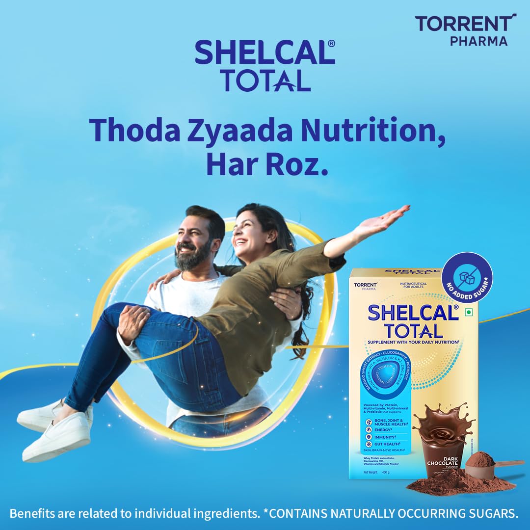 Shelcal Total Nutritional Supplement Powder, 400g, Protein & Multivitamin Blend - close-up detail
