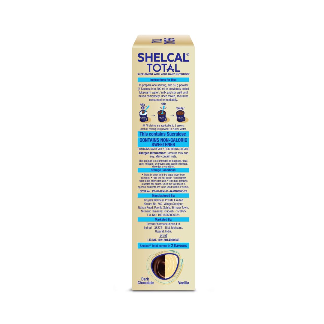Shelcal Total Nutritional Supplement Powder, 400g, Protein & Multivitamin Blend - size and scale