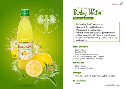 SHELTER Lemonade Barley Water Ayurvedic Drink, No Added Sugar, Ready-to-Drink Herbal Beverage - label detail