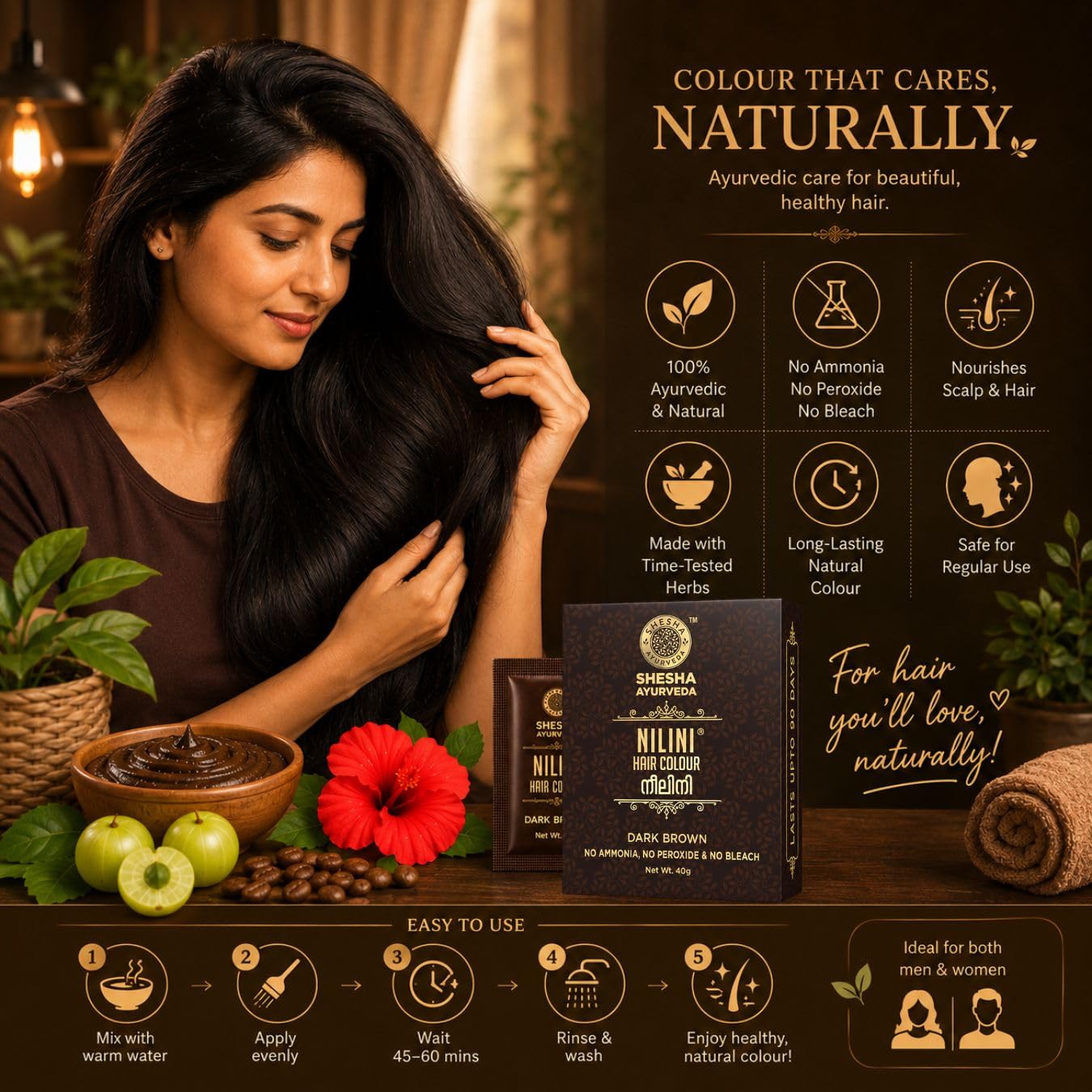 SHESHA NATURALS Nilini Ayurvedic Hair Colour Kit, 40g, Ammonia-Free, Peroxide-Free, Henna-Based - front view (11)