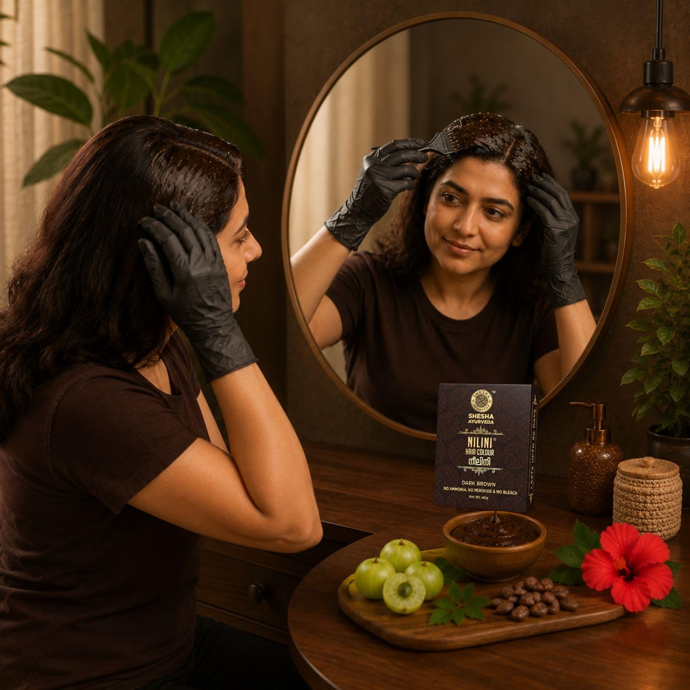 SHESHA NATURALS Nilini Ayurvedic Hair Colour Kit, 40g, Ammonia-Free, Peroxide-Free, Henna-Based - in use (17)