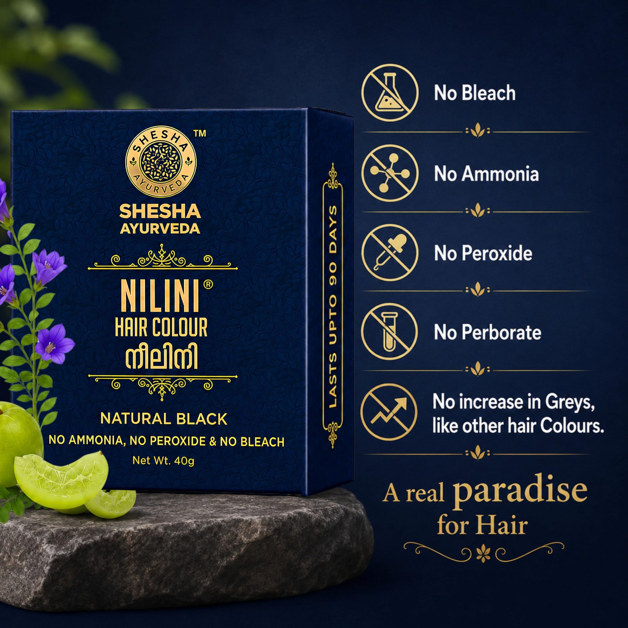 SHESHA NATURALS Nilini Ayurvedic Hair Colour Kit, 40g, Ammonia-Free, Peroxide-Free, Henna-Based - packaging