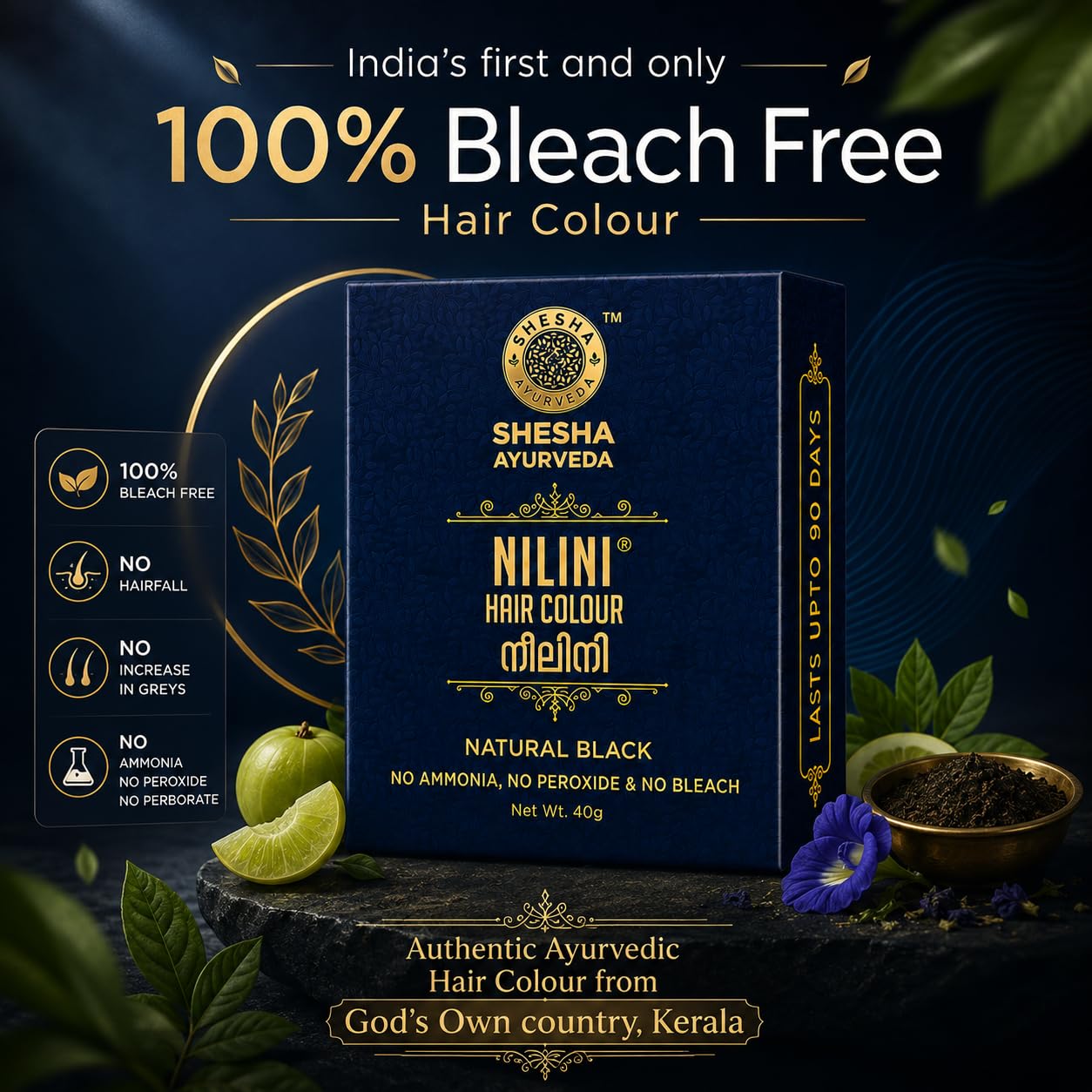 SHESHA NATURALS Nilini Ayurvedic Hair Colour Kit, 40g, Ammonia-Free, Peroxide-Free, Henna-Based - ingredients panel