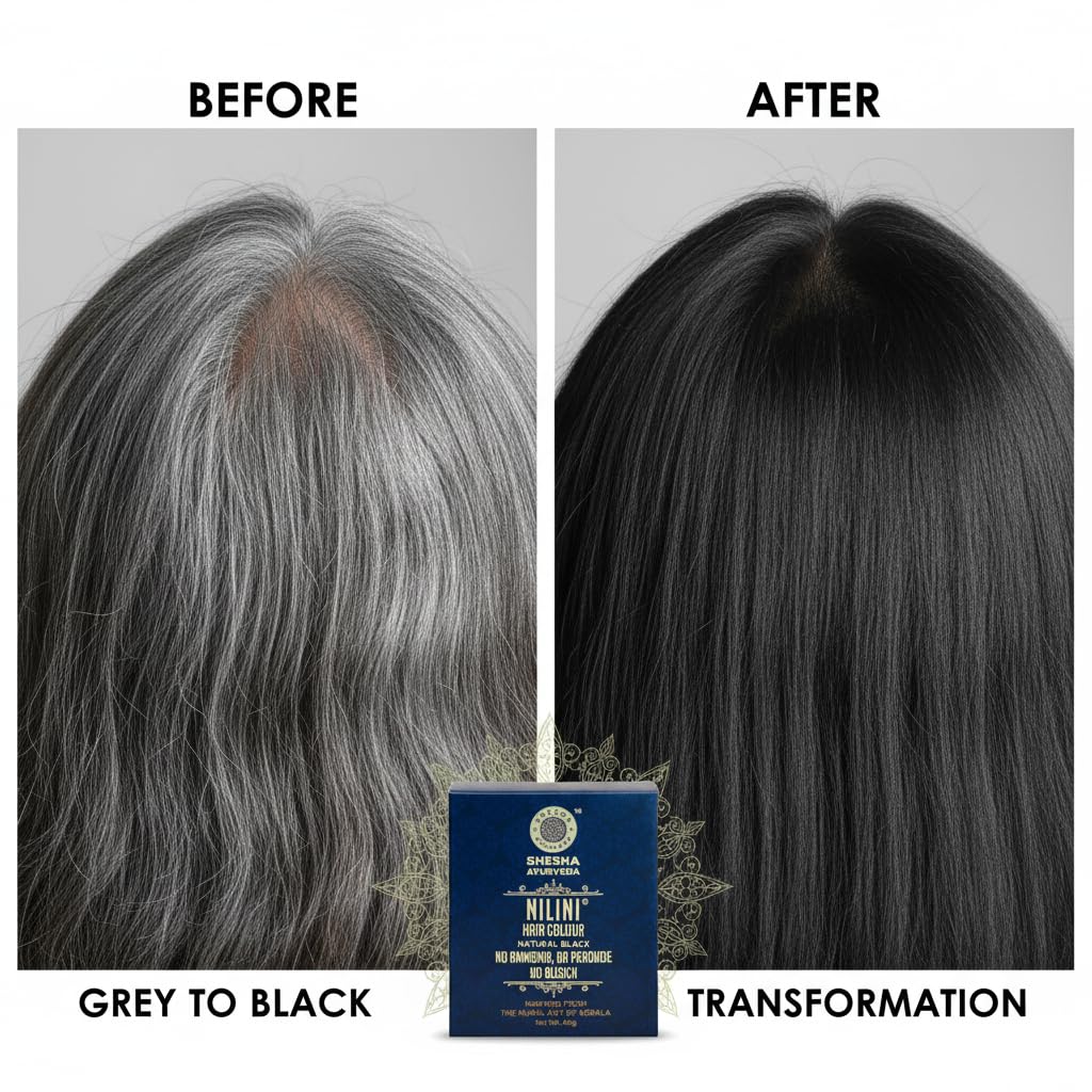SHESHA NATURALS Nilini Ayurvedic Hair Colour Kit, 40g, Ammonia-Free, Peroxide-Free, Henna-Based - in use